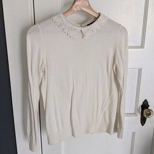 Ann Taylor Medium Petite  collared white sweater